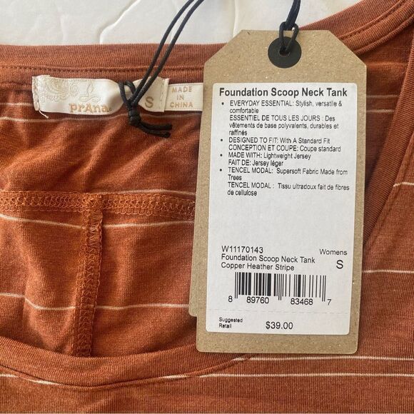 Prana Foundation Scoop Neck Copper Heather Stripe Sleeveless Tank Sz S - Picture 8 of 9